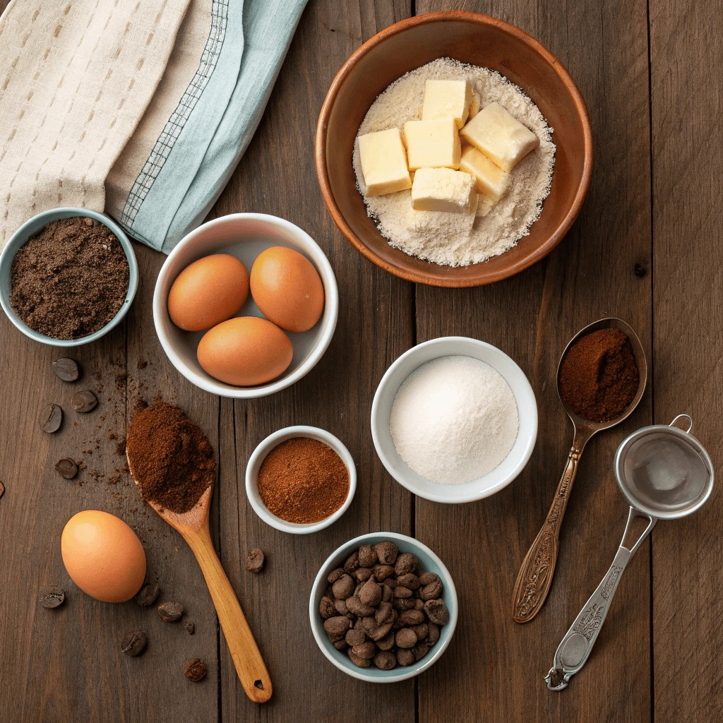 Ingredients for making sugar-free chocolate brownies including almond flour, cocoa powder, sugar substitute, eggs, butter, and vanilla extract.