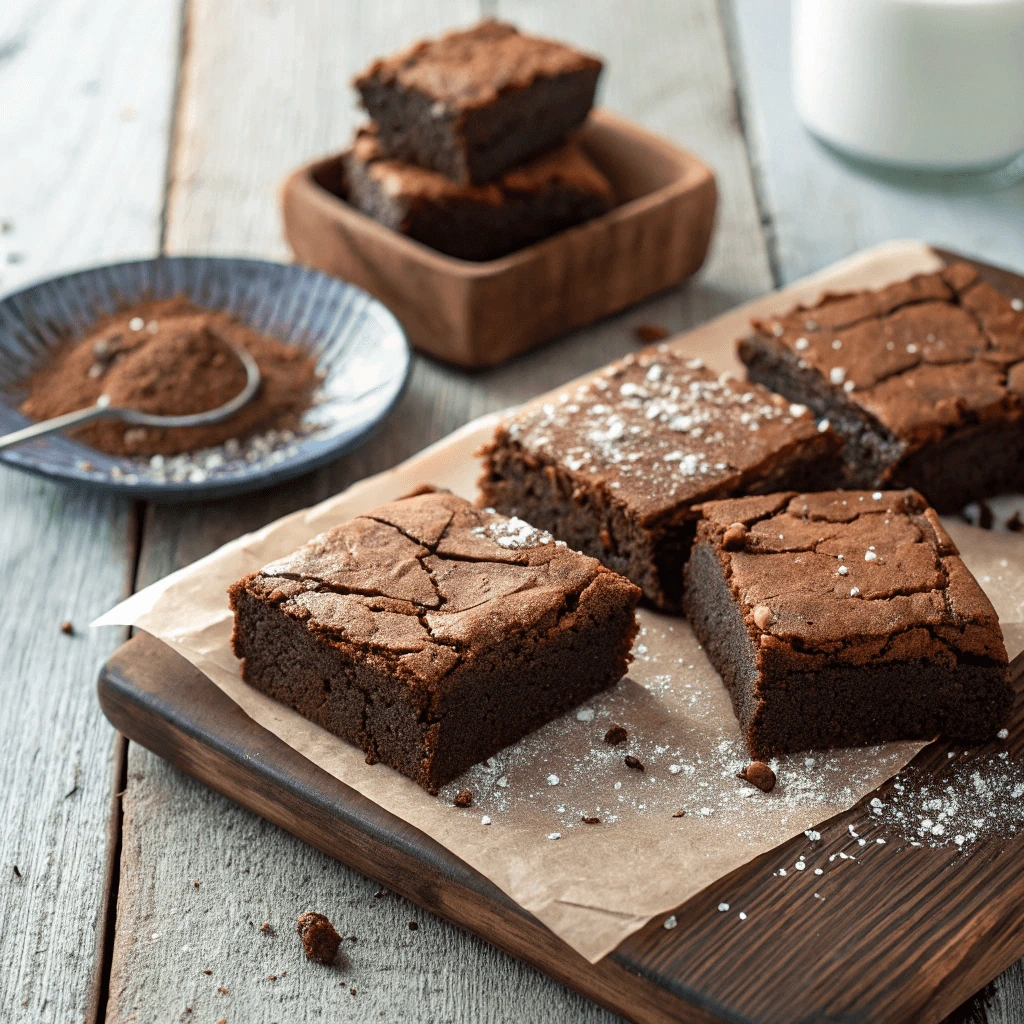 Close-up of cut sugar-free chocolate brownies with a crackly top and fudgy interior