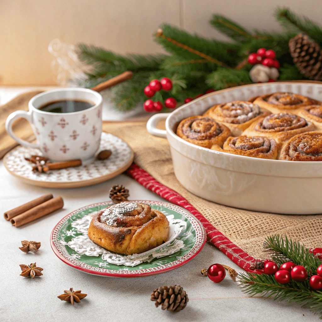 Festive Holiday Breakfast with Cinnamon Roll Casserole