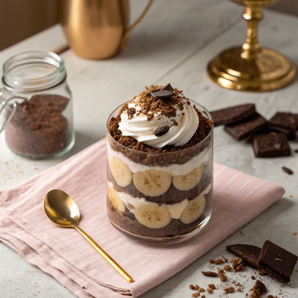 Chocolate Banana Instant Pudding Parfait with Cookie Crumbles
