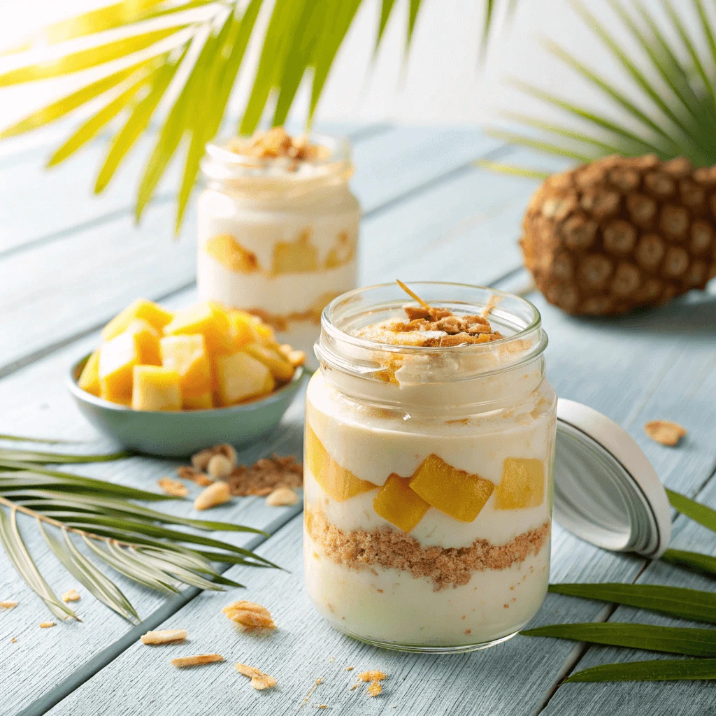 Coconut Pineapple Instant Pudding Parfait in Mason Jars